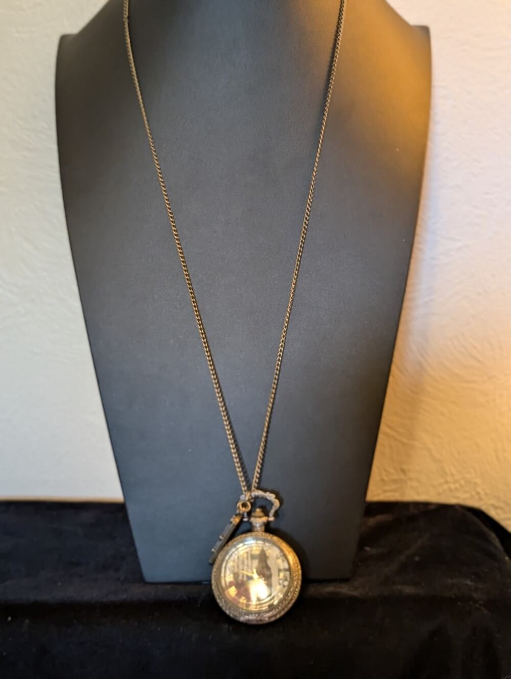 Paris Antiqued Bronze Retro VTG Style Steampunk Quartz Open Face Charm Necklace